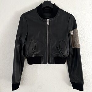 Allsaints | Leather Bomber Jacket with Satin Contrast Trim size 6